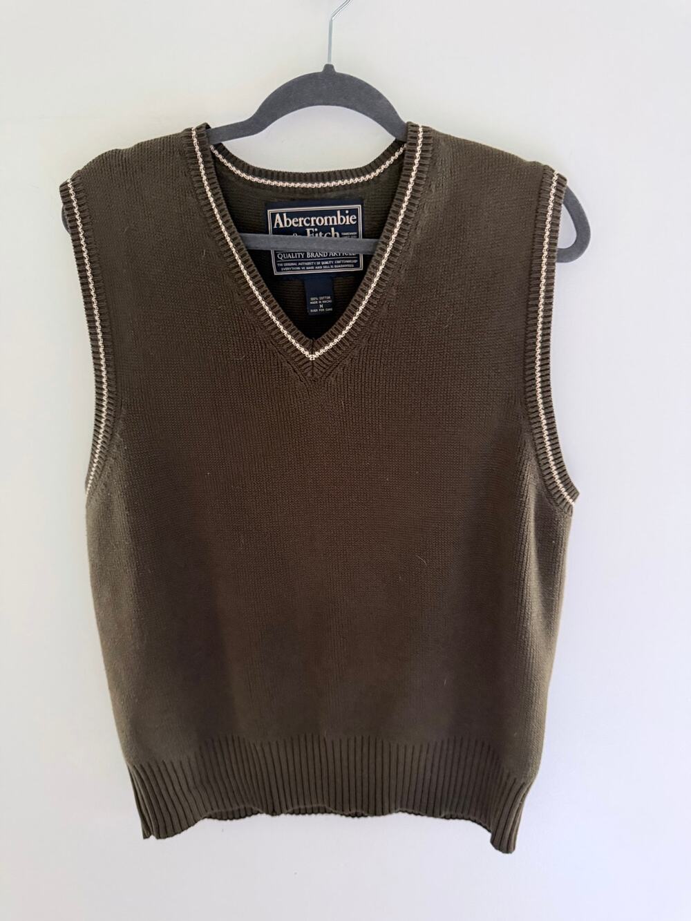 Vintage Abercrombie & Fitch Y2K Olive Green Knit 100% Cotton Sweater Vest-Size M